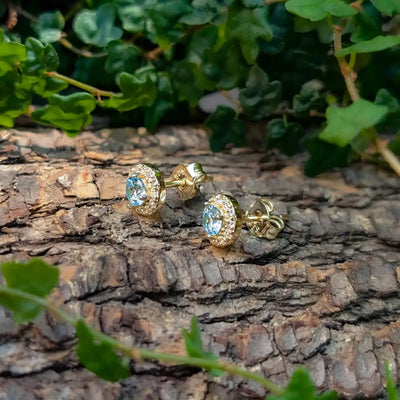Halo Stud - Aquamarine Earrings Handmade Handcrafted