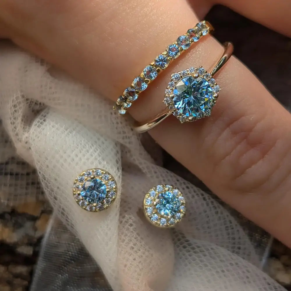 Halo Stud - Aquamarine Earrings Handmade Handcrafted