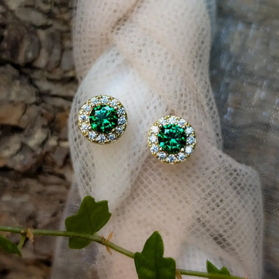 Halo Stud - Emerald Earrings Handmade Handcrafted