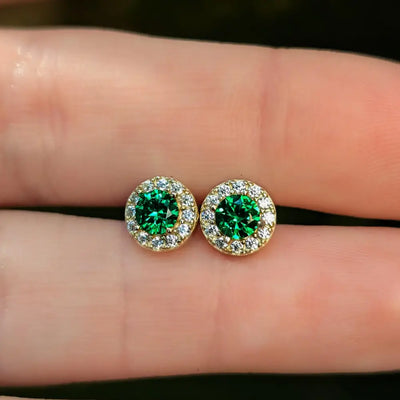 Halo Stud - Emerald Earrings Handmade Handcrafted