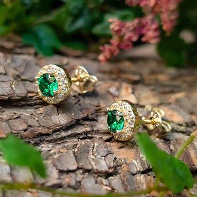 Halo Stud - Emerald Earrings Handmade Handcrafted