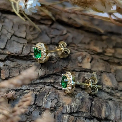 Halo Stud - Emerald Earrings Handmade Handcrafted