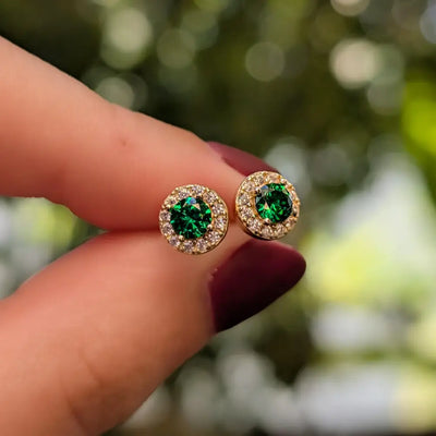 Halo Stud - Emerald Earrings Handmade Handcrafted