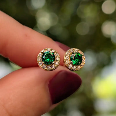 Halo Stud - Emerald Earrings Handmade Handcrafted