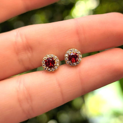 Halo Stud - Garnet Earrings Handmade Handcrafted
