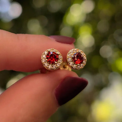 Halo Stud - Garnet Earrings Handmade Handcrafted