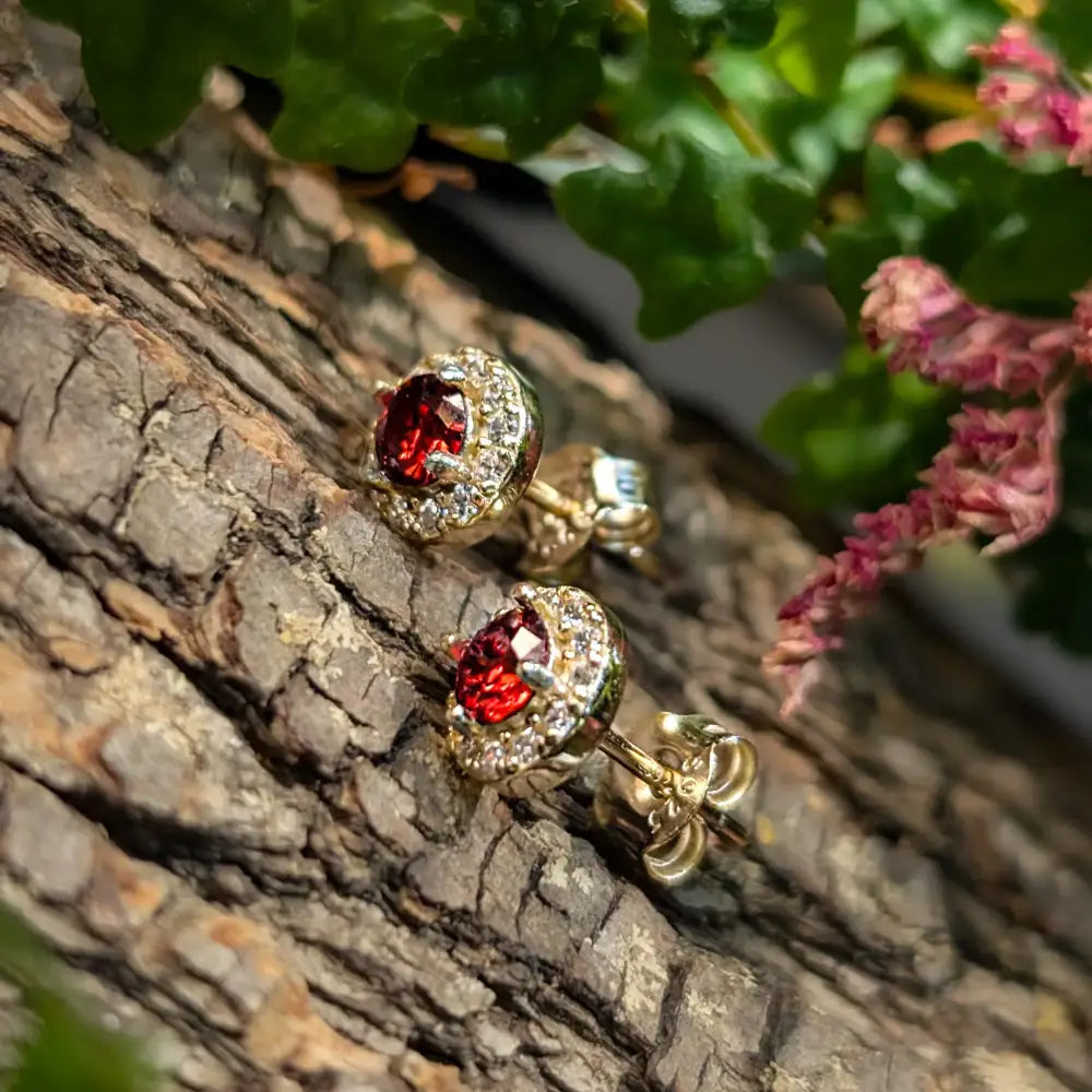 Halo Stud - Garnet Earrings Handmade Handcrafted