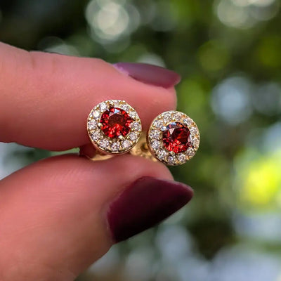 Halo Stud - Garnet Earrings Handmade Handcrafted