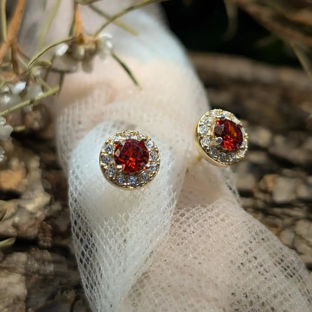 Halo Stud - Garnet Earrings Handmade Handcrafted