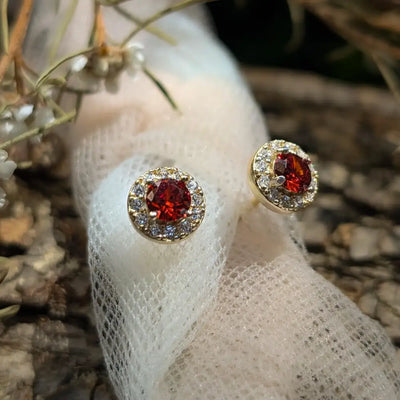 Halo Stud - Garnet Earrings Handmade Handcrafted