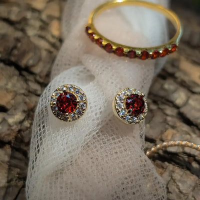 Halo Stud - Garnet Earrings Handmade Handcrafted