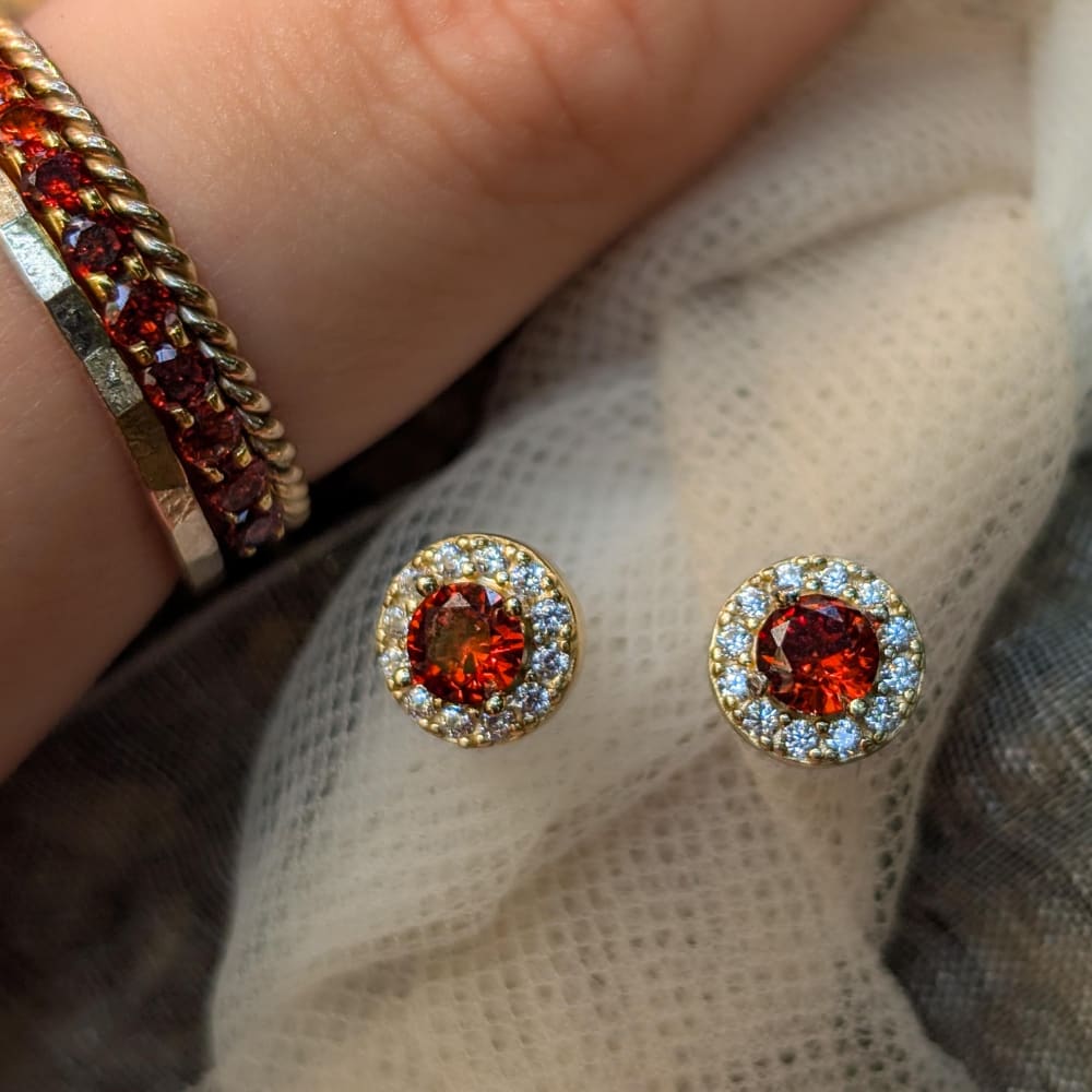 Halo Stud - Garnet Earrings Handmade Handcrafted