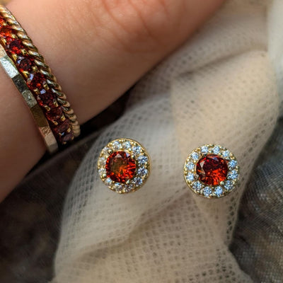 Halo Stud - Garnet Earrings Handmade Handcrafted