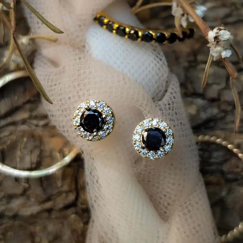 Halo Stud - Onyx Earrings Handmade Handcrafted