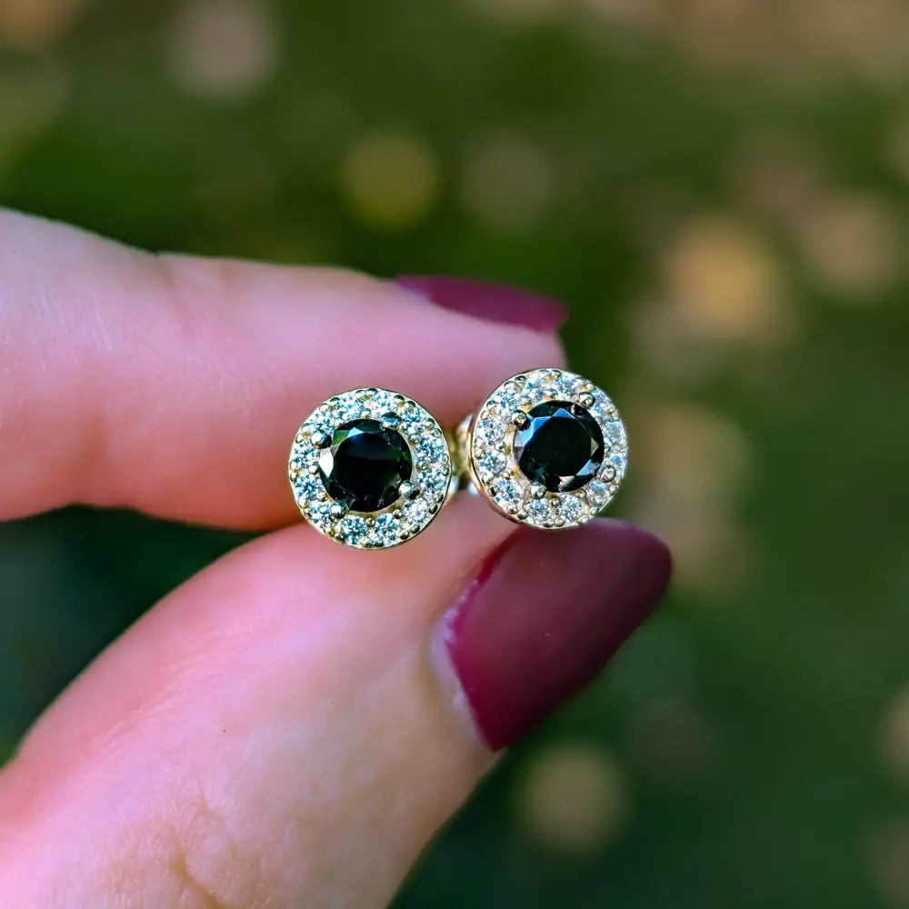 Halo Stud - Onyx Earrings Handmade Handcrafted