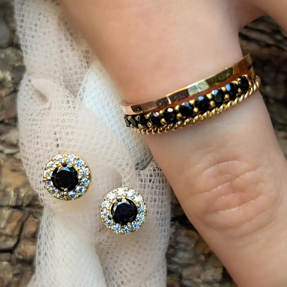 Halo Stud - Onyx Earrings Handmade Handcrafted