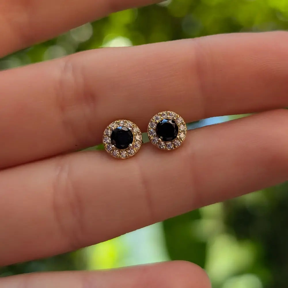 Halo Stud - Onyx Earrings Handmade Handcrafted