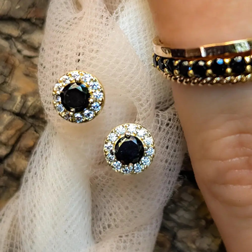 Halo Stud - Onyx Earrings Handmade Handcrafted