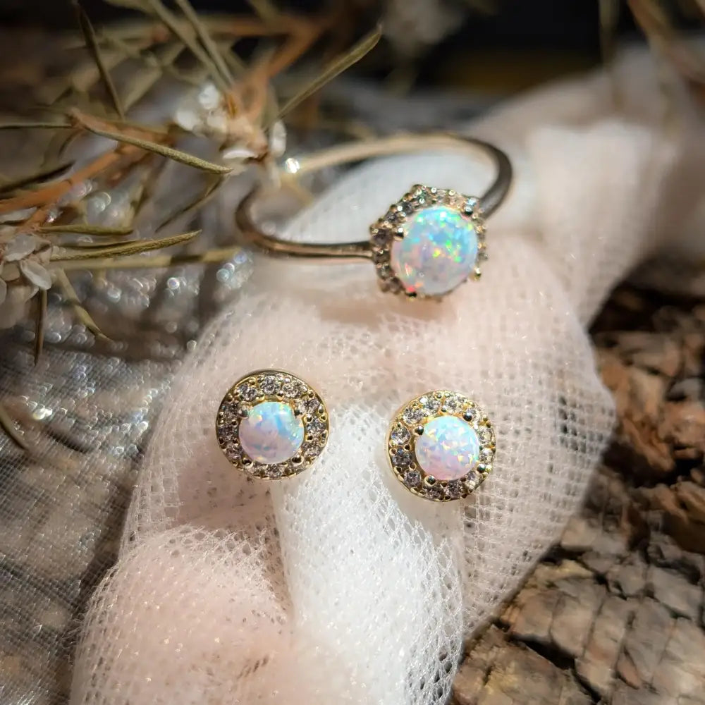 Halo Stud - Opal Earrings Handmade Handcrafted