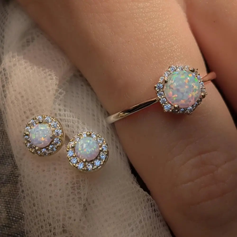 Halo Stud - Opal Earrings Handmade Handcrafted