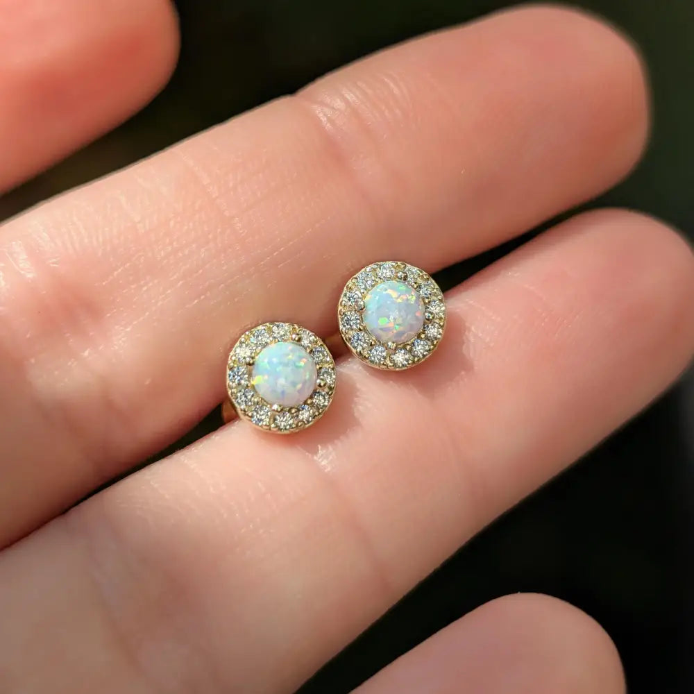 Halo Stud - Opal Earrings Handmade Handcrafted