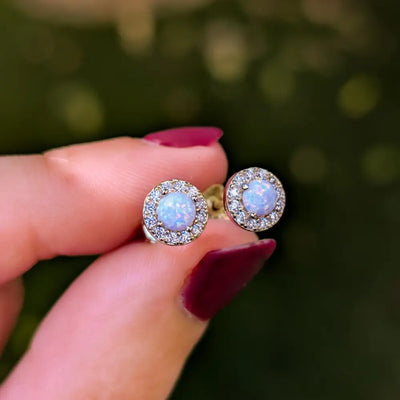 Halo Stud - Opal Earrings Handmade Handcrafted
