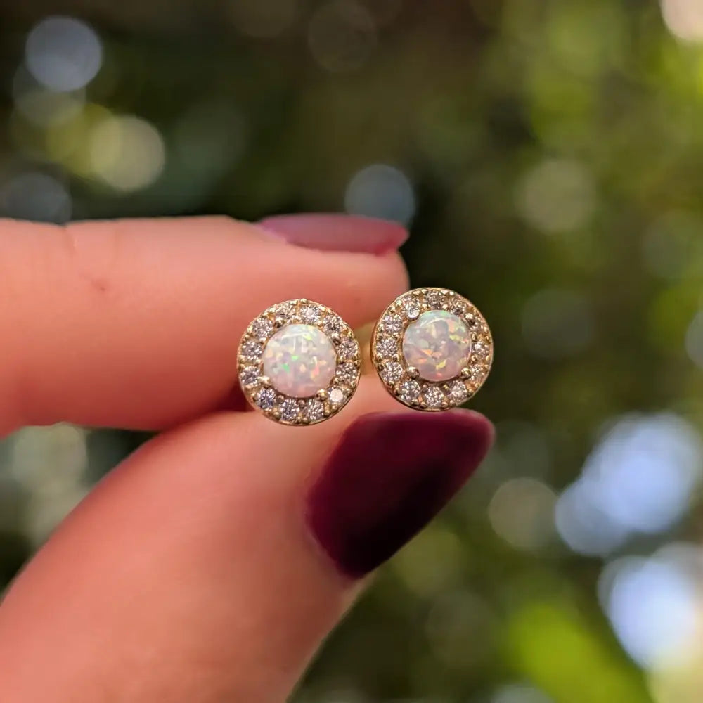 Halo Stud - Opal Earrings Handmade Handcrafted