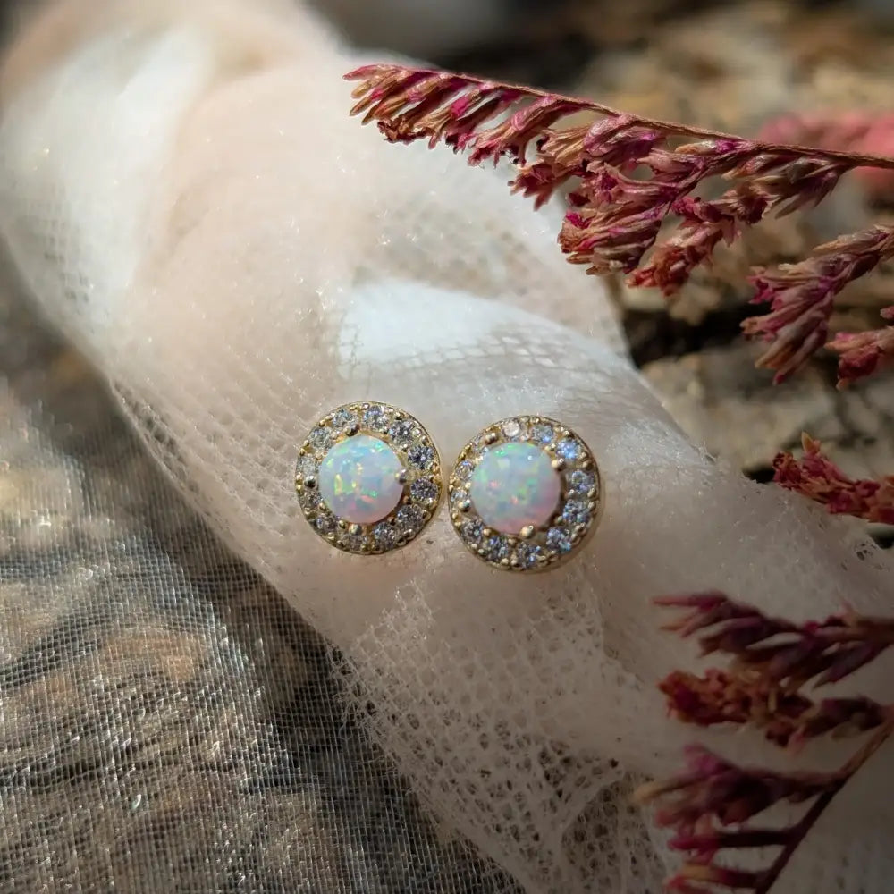 Halo Stud - Opal Earrings Handmade Handcrafted