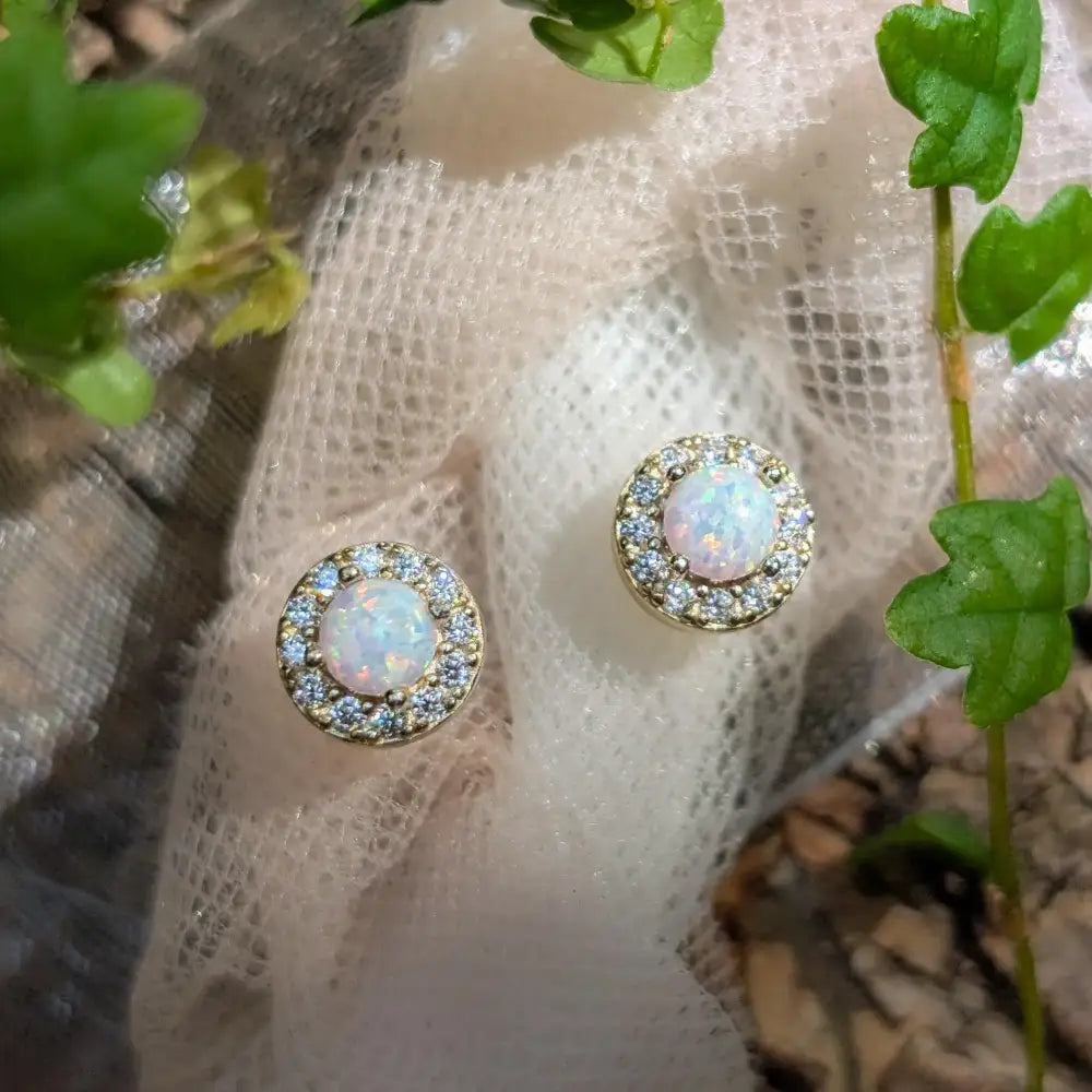 Halo Stud - Opal Earrings Handmade Handcrafted