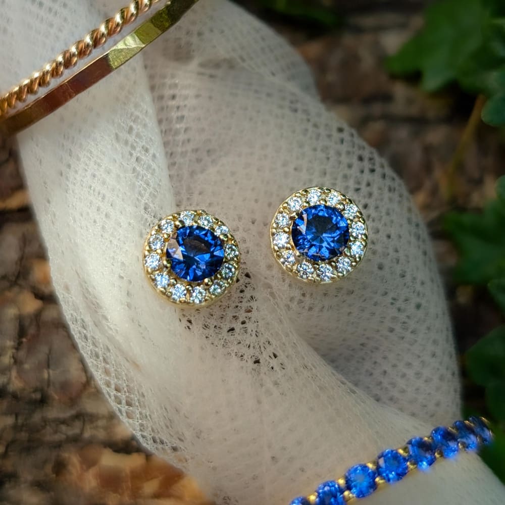 Halo Stud - Sapphire Earrings Handmade Handcrafted