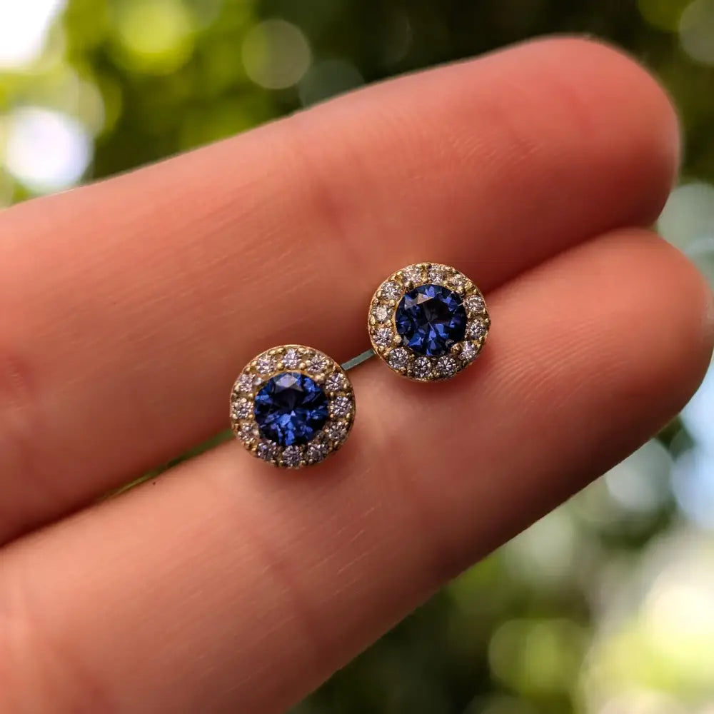 Halo Stud - Sapphire Earrings Handmade Handcrafted