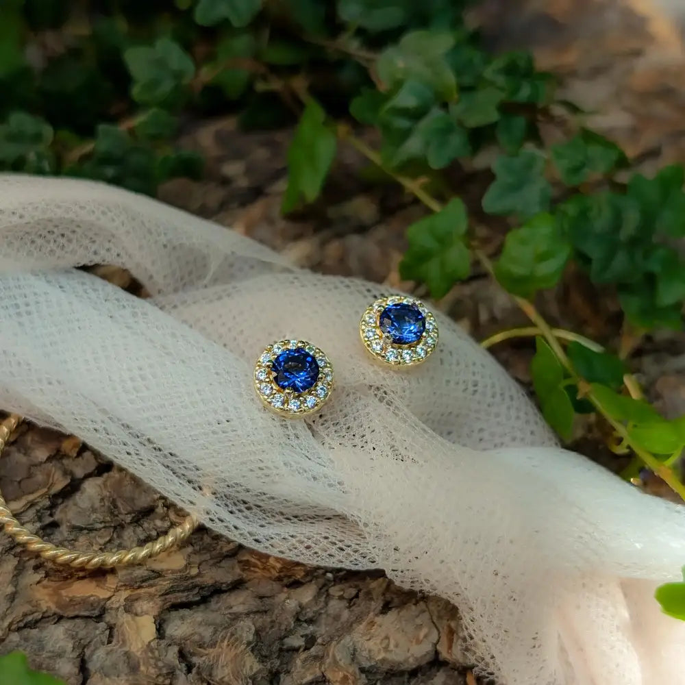 Halo Stud - Sapphire Earrings Handmade Handcrafted
