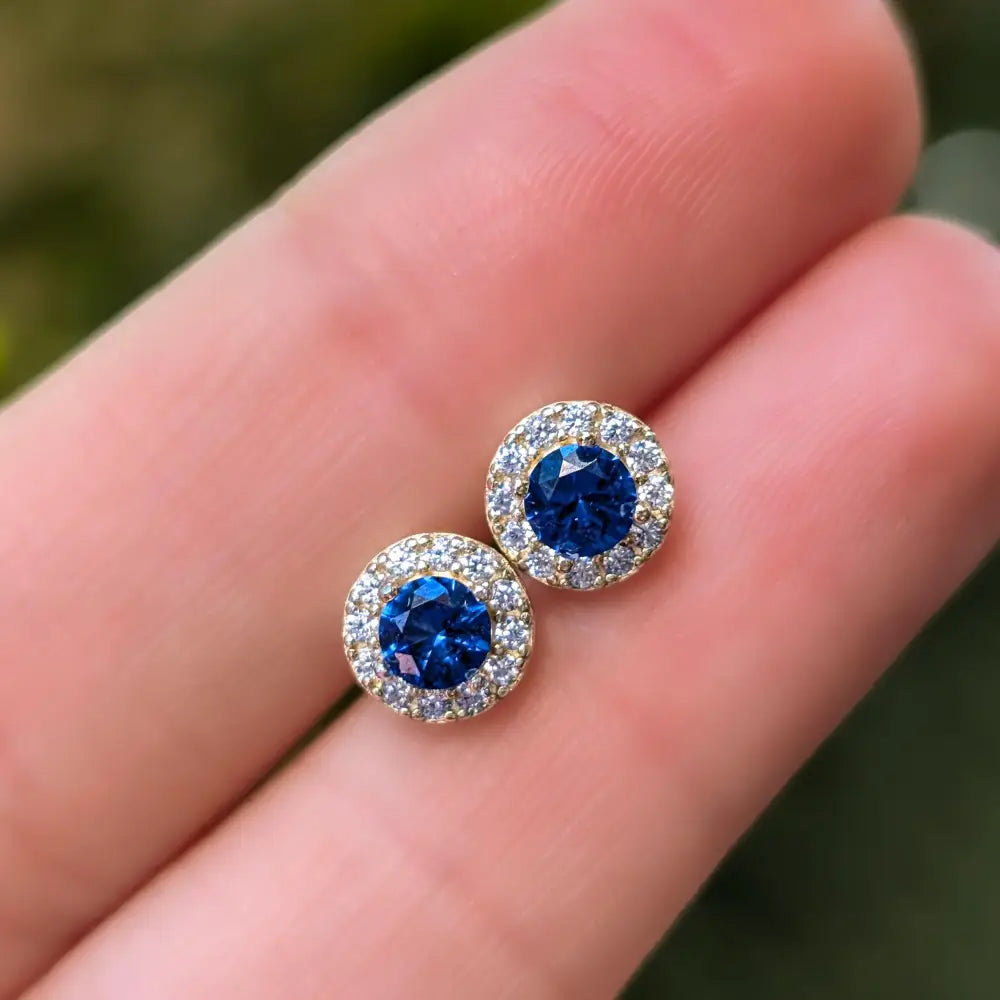 Halo Stud - Sapphire Earrings Handmade Handcrafted