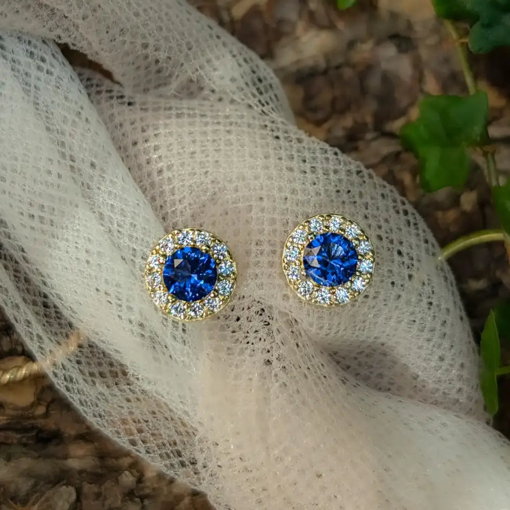 Halo Stud - Sapphire Earrings Handmade Handcrafted
