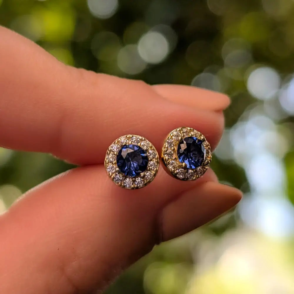 Halo Stud - Sapphire Earrings Handmade Handcrafted