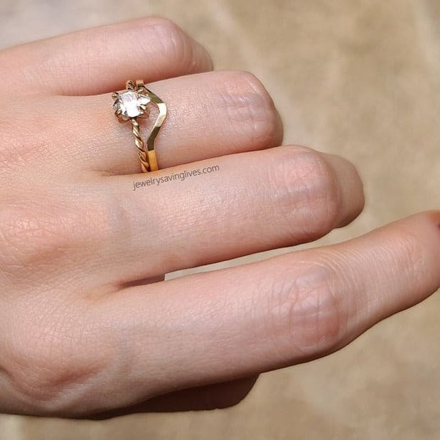 Herkimer Diamond and Accent Band Set Rings Handmade Handcrafted