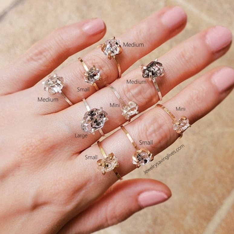 Herkimer Diamond and Accent Band Set Rings Handmade Handcrafted