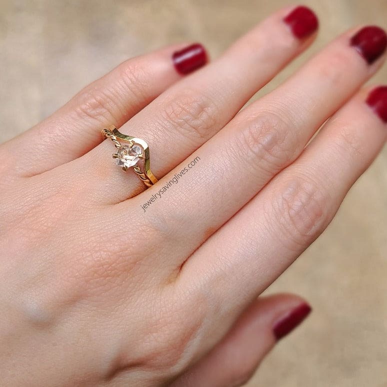 Herkimer Diamond and Accent Band Set Rings Handmade Handcrafted