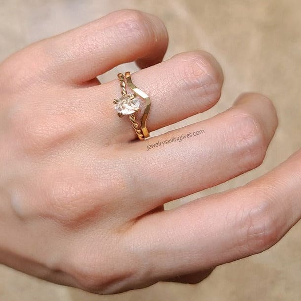 Herkimer Diamond and Accent Band Set Rings Handmade Handcrafted