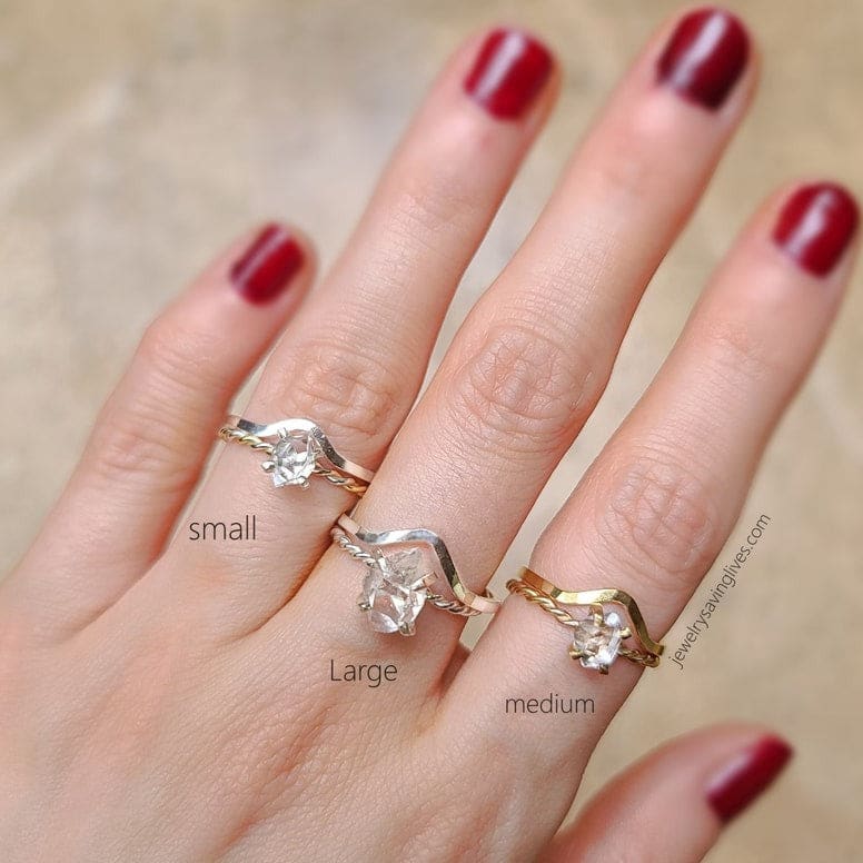 Herkimer Diamond and Accent Band Set Rings Handmade Handcrafted