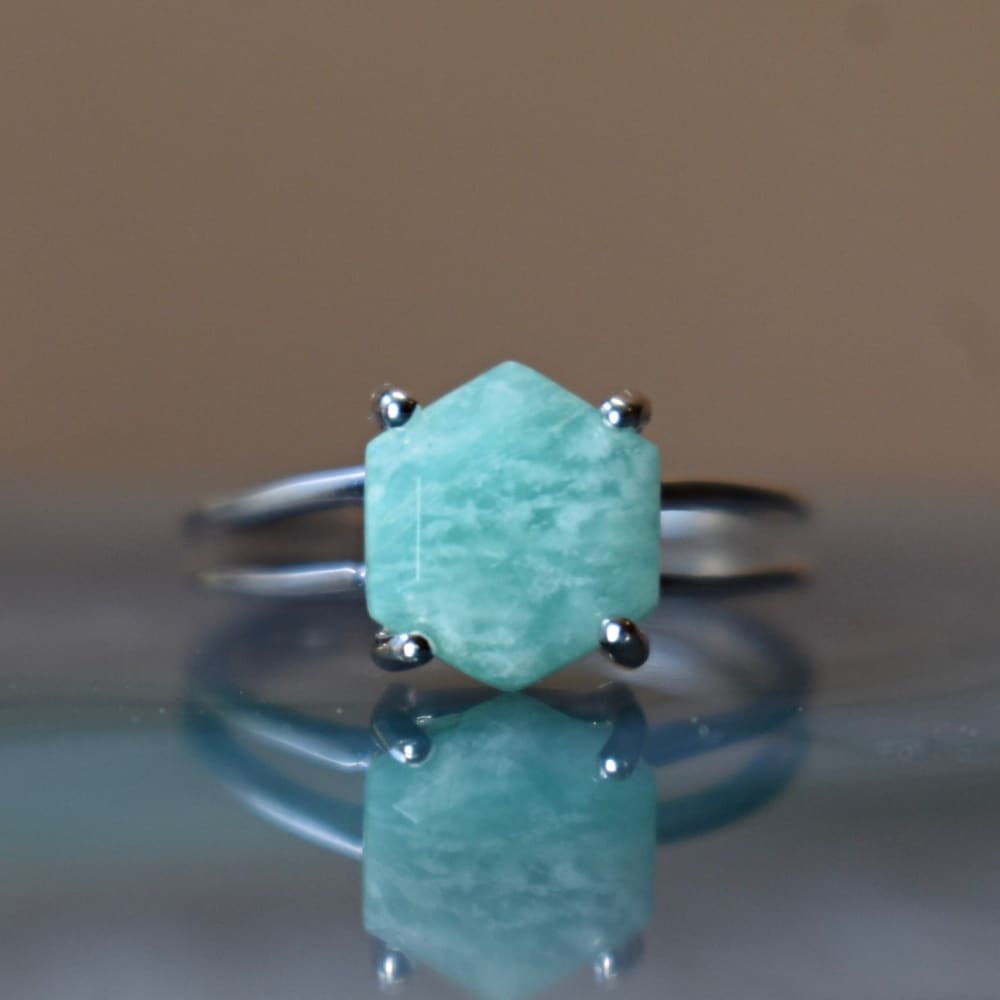 Hexagon Amazonite Ring Rings Handmade Handcrafted