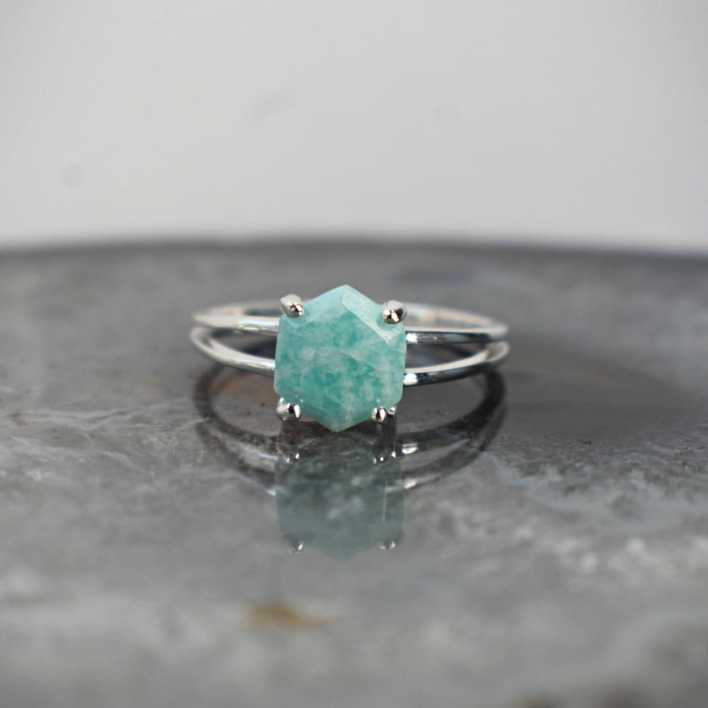 Hexagon Amazonite Ring Rings Handmade Handcrafted