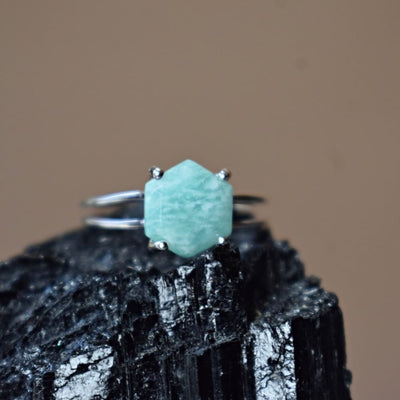 Hexagon Amazonite Ring Rings Handmade Handcrafted