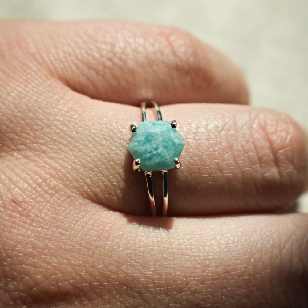 Hexagon Amazonite Ring Rings Handmade Handcrafted