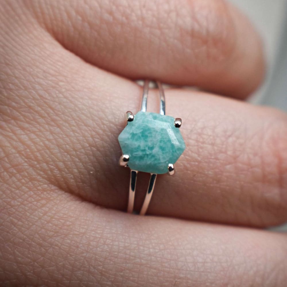 Hexagon Amazonite Ring Rings Handmade Handcrafted