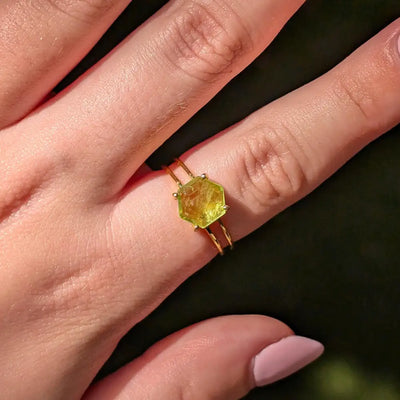 Hexagon Doublet Peridot Ring Rings Handmade Handcrafted