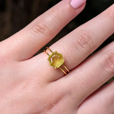 Hexagon Doublet Peridot Ring Rings Handmade Handcrafted