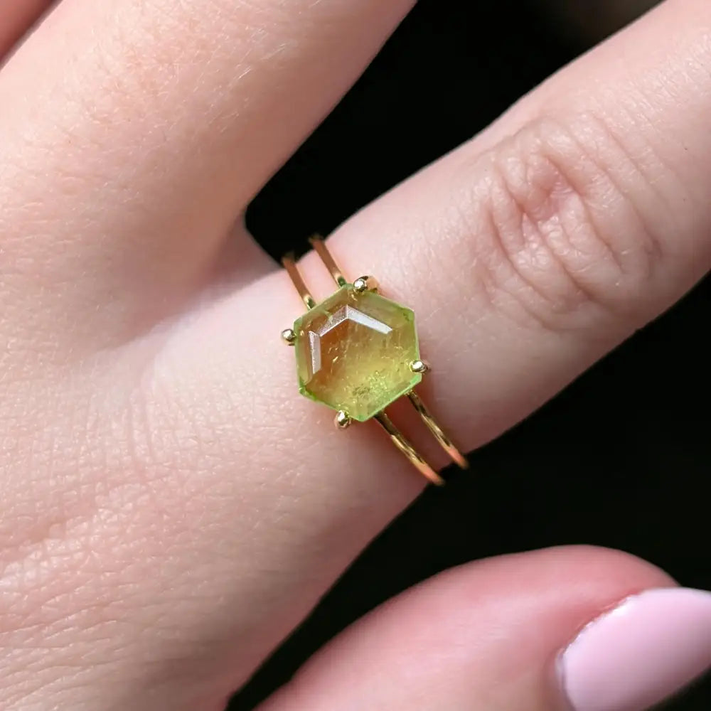 Hexagon Doublet Peridot Ring Rings Handmade Handcrafted