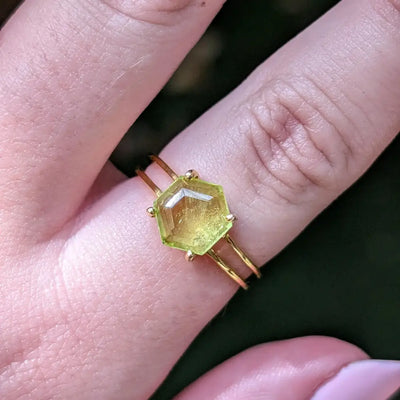 Hexagon Doublet Peridot Ring Rings Handmade Handcrafted