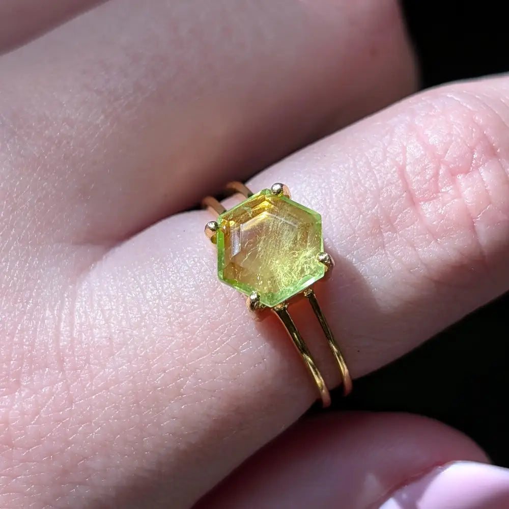 Hexagon Doublet Peridot Ring Rings Handmade Handcrafted